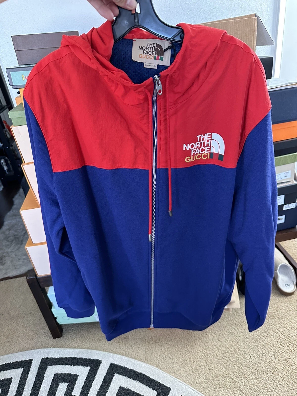 Giacca track con cappuccio cerniera logo GUCCI x THE NORTH FACE grande edizione limitata con scatola
