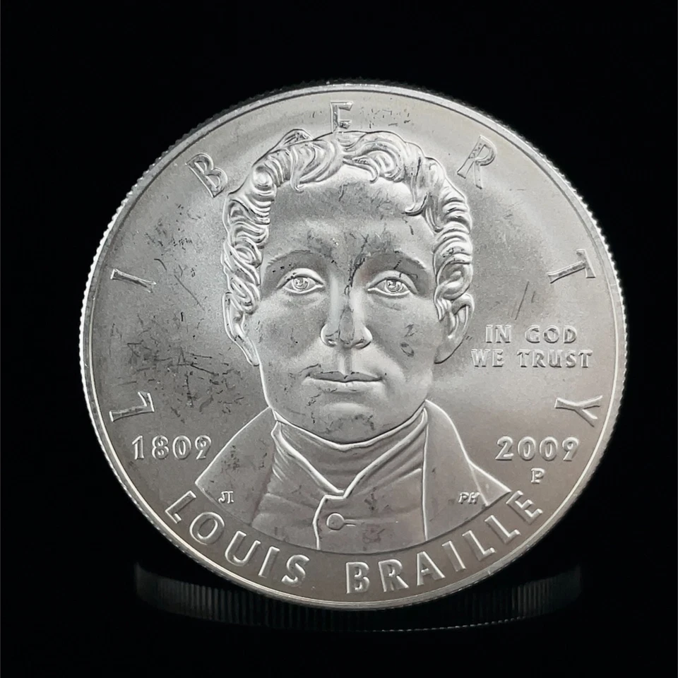 2009-P Louis Braille Bicentennial Silver Dollar Commemorative  BU/UNC - Image 3 of 4