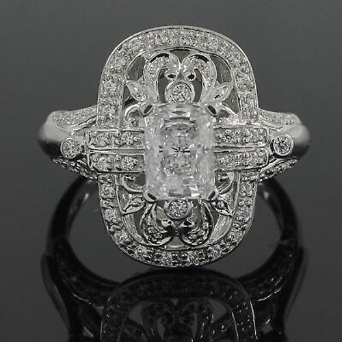 3.80 Ct Simulated Emerald Diamond Solitaire Ring Heavy Setting