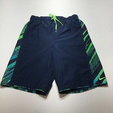 Nike Swim Shorts Mens Sz Medium Blue Green Print Mesh Lined Quick Dry Drawstring