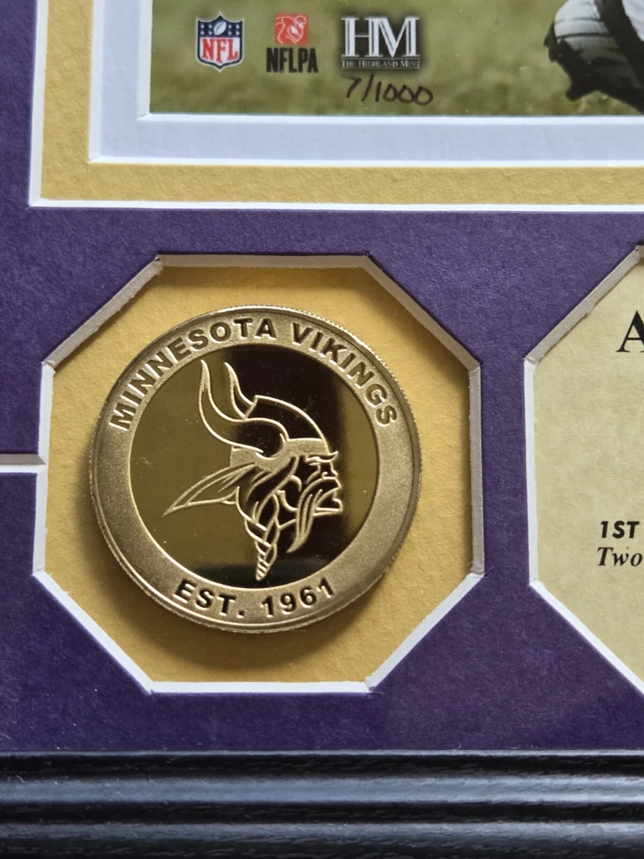 罕见 Highland Mint Adrian Peterson 带框限量版 照片和镀金硬币  — 第 3/4 张图片