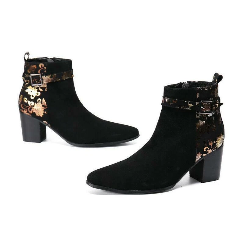 Мужчины 8 см высокий каблук острый носок кожи Chelsea ботинки пряжка лодыжки высоты этапа туфли - Изображение 2 из 4