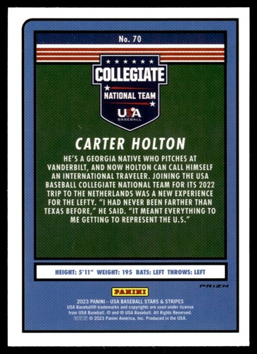 2023 Panini Stars & Stripes CARTER HOLTON BRONZE SILVER & GOLD PRIZM #70 - Picture 2 of 2