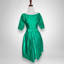 slim fit dress slacks Cowl Neck 50s Open Back Vintage Emerald Green Dress