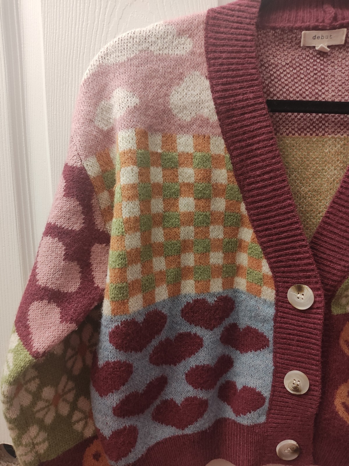 Debut Multi Patterned Plum Button Cardigan Size S - image 5