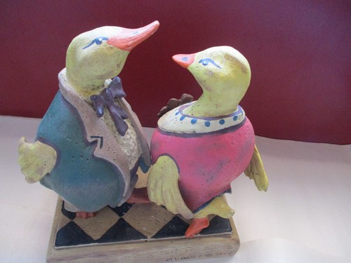Bill Jauquet Dancing Ducks couple Folk Art Vintage 1994 Figurine Americana