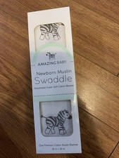Amazing Baby Newborn Muslin Zebra Swaddle Soft Breathable Blanket 36" x 36" NEW