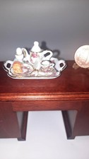 Doll house miniature Reutter porcelain tea set with egg an croissant 1:12 scale