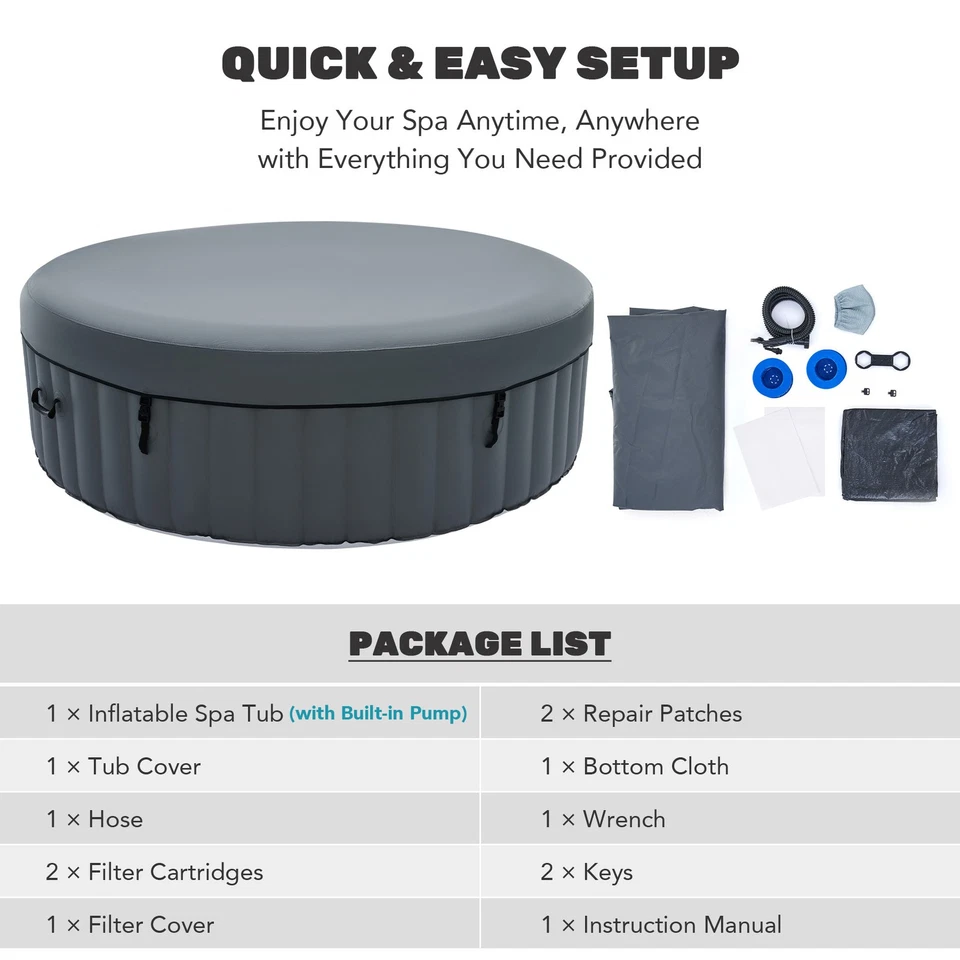 Bañera de hidromasaje inflable para 6 personas con calentador de 130 chorros de aire bañera de hidromasaje portátil de 7 pies Foto 4 de 4
