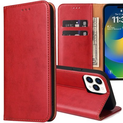 Hülle Leder Case für iPhone Klapphülle Handyhülle Lederhülle Tasche Rot Etui