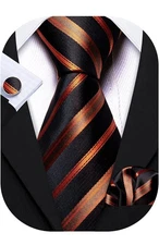 Barry.Wang Tie Sets for Men Silk Stripe Necktie Woven Checkered Black Red 