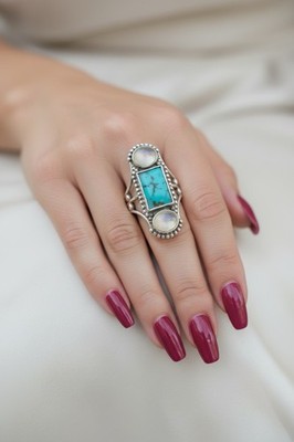 Sajen 925 Sterling Silber Ring Spinne Türkis und Mondstein Größe 8
