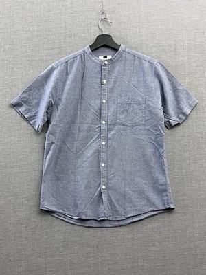 Topman Shirt Mens Medium Blue Denim Button Down Short Sleeves Mandarin Collar