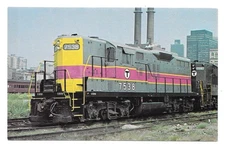 Boston MBTA 7538 Locomotive Train Engine South Station Postcard