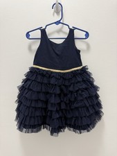 Janie and Jack Tiered Ruffle Tulle Dress Dark Marine Navy Blue Gold 12-18 Months