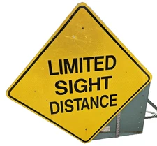 VINTAGE TRAFFIC ROAD SIGN LIMITED SIGHT DISTANCE YELLOW 30" ALUMINUM RETIRED