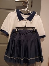 Disney Mickey Mouse Girls 2pc Polo Shirt  Skirt Set 5-6Y White/Navy