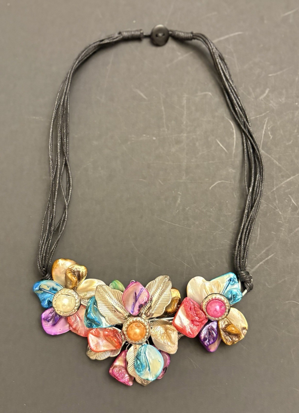 Shell Flower Statement Necklace Multicolor Handcr… - image 1