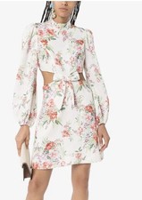 Zimmermann Bellitude Floral Cut Out Mini Dress in White Floral Size 1 / AU 10