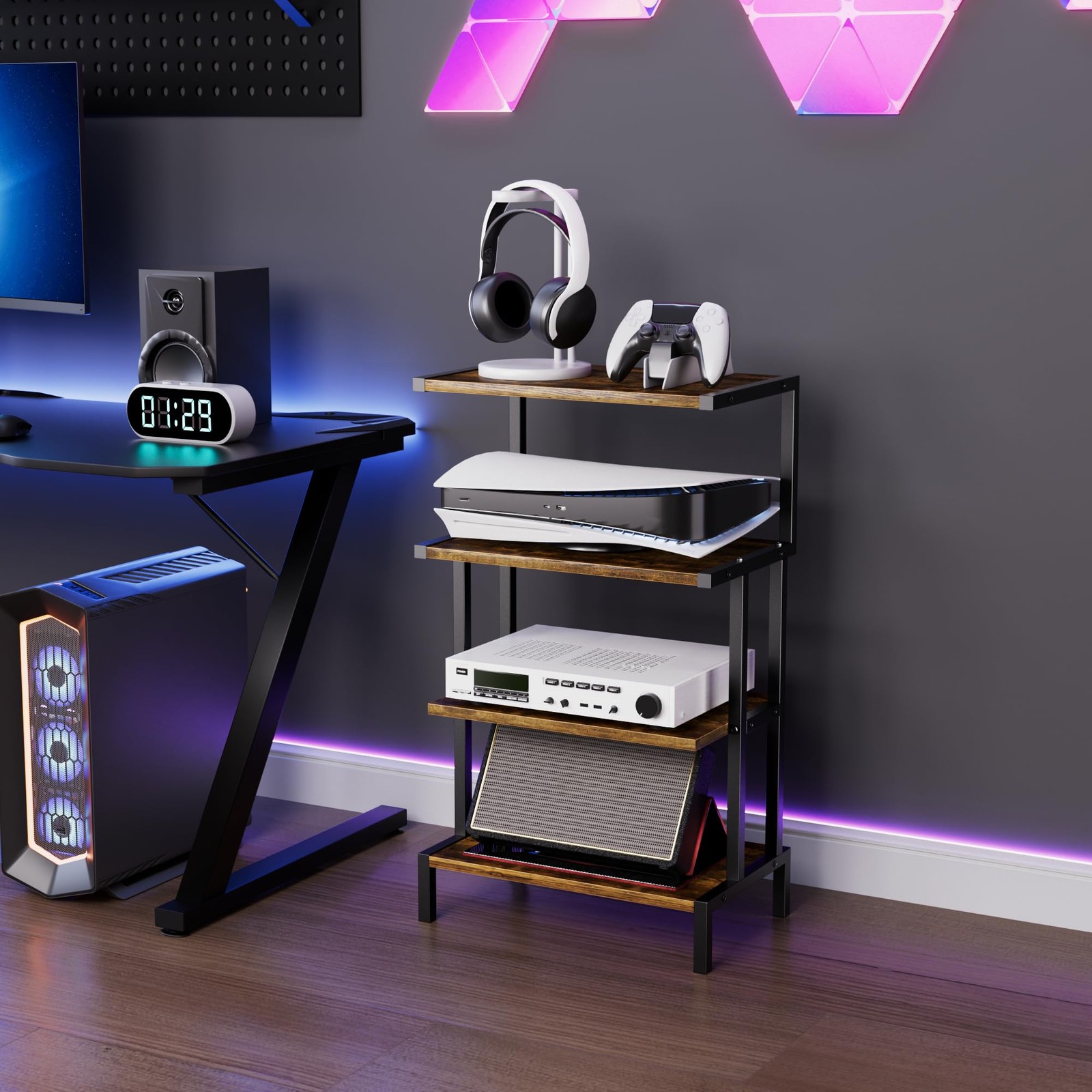 Game Console Stands, 4-Tier AV Media Shelf, Stereo Stand, Wo