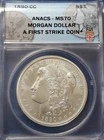 A ANACS 1890 CC 2023 Fiji Morgan Silver Dollar .999 Silver MS70 First Strike