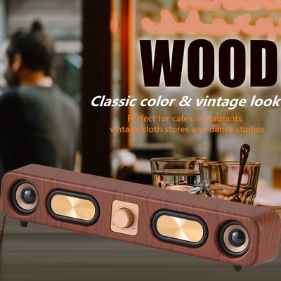 Vintage Wireless Bluetooth Sound Bar Speaker Desktop Dual 2in Speakers USB Wired