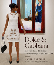 Dolce & Gabbana Crochet Lace Trimmed Cotton Fringe Sheath Mini Dress IT38