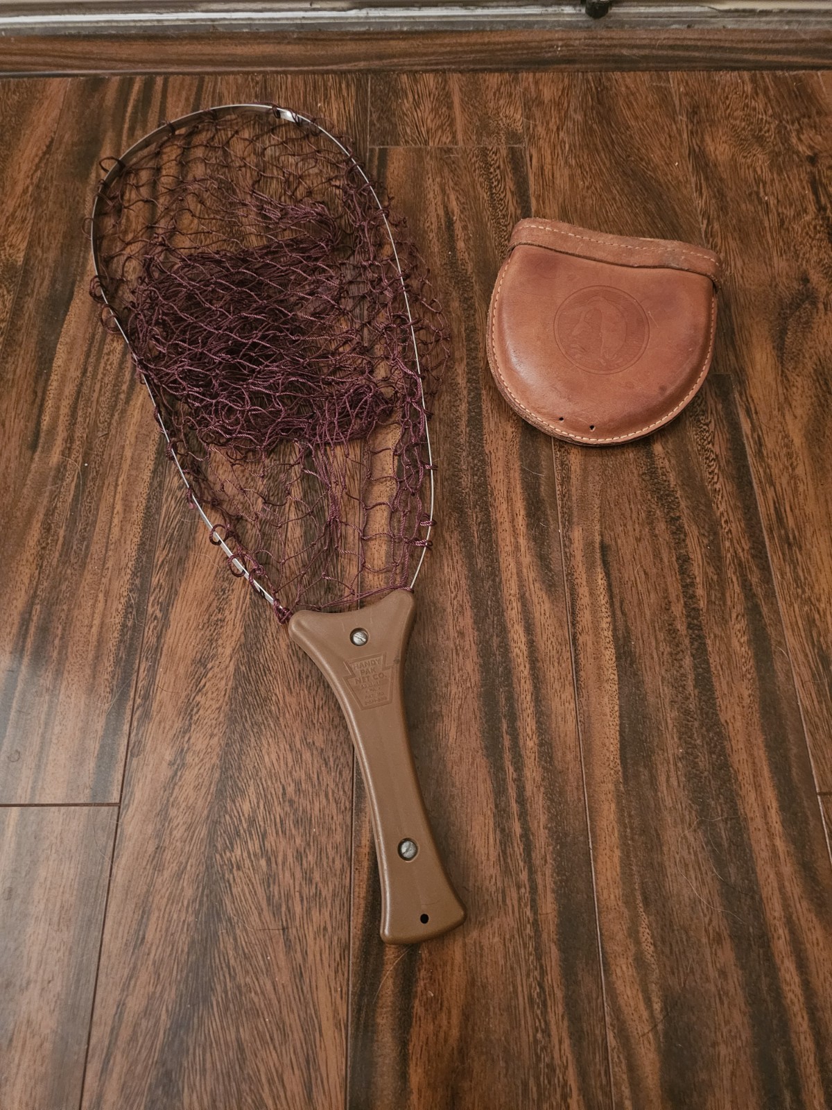 Vintage Handy Pak Fishing Net W/Original Leather Pouch-Sunbury, PA