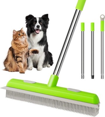 2 in 1 Rubber Silicone Broom Pet Hair Remover with Telescoping Handle 52 inch