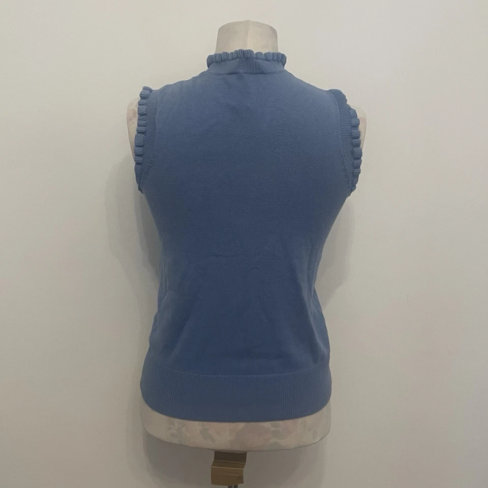 Blue Sleeveless Jumper Size 10 Oasis with pie crust neckline, Cotton Blend - Image 2 of 4