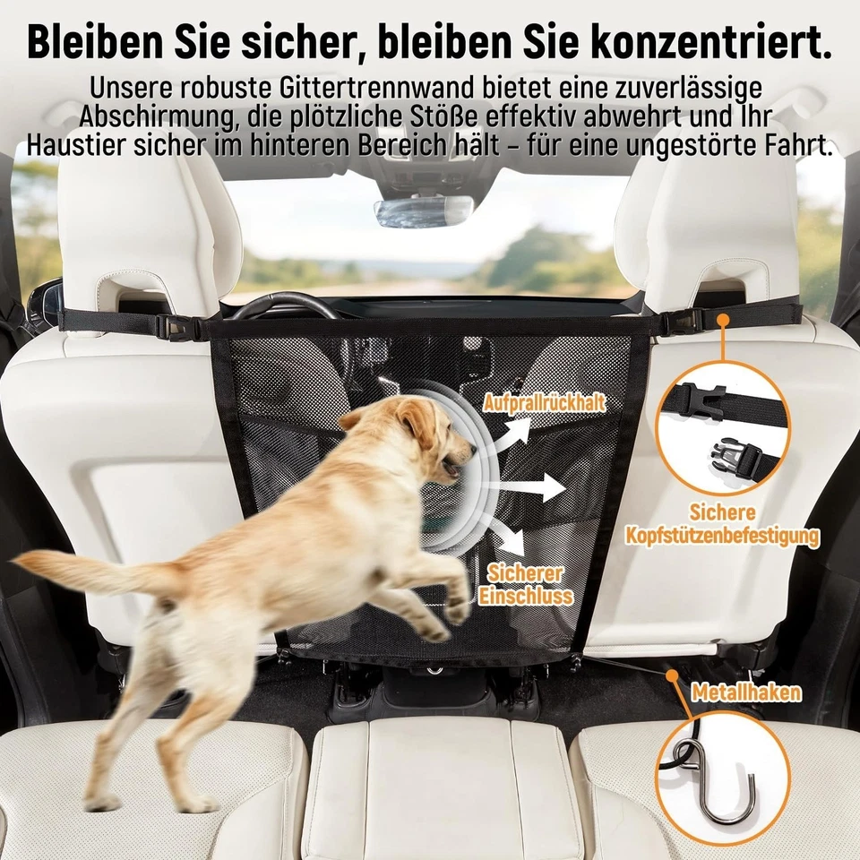 Grille séparation voiture chien GGW 69 x 57 cm avec poches - Photo 3/4