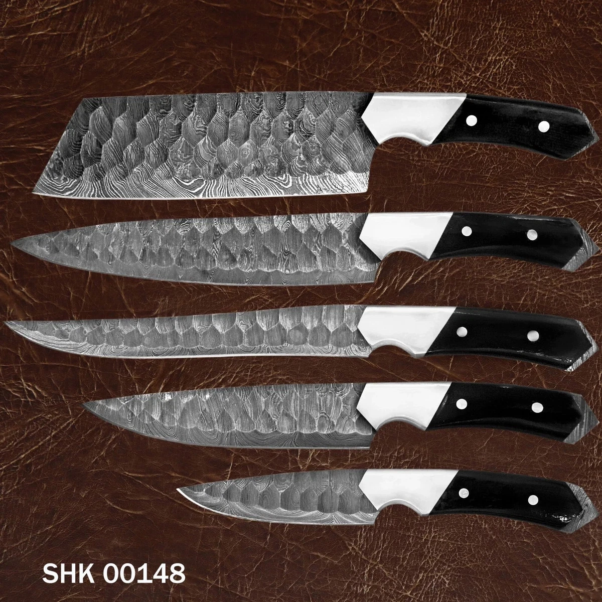 Custom Handmade Damascus Steel Chef Knife Set 5pc Hand Forged Kitchen Knives
