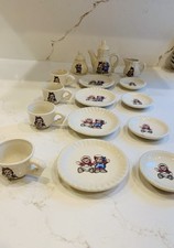 Raggedy Ann Miniature Tea Pot  Plate Set Service For 4 Tiny Flaw Vintage