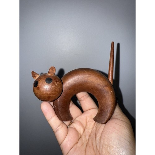 Vintage MCM Teak Wood Cat Figurine H&F Mid Century Modern Denmark Kay Bojesen