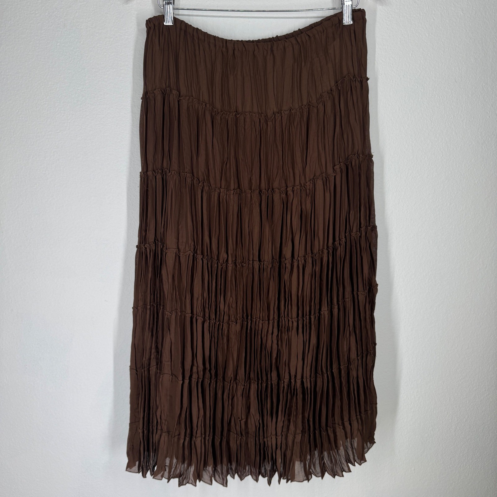 Broomstick Tiered Crinkle Maxi Skirt Womens Large Brown Earthy Granola Indie