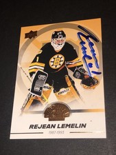 JSA Reggie Lemelin Gold Signed Upper Deck Bruins Centennial Autographed Card 096