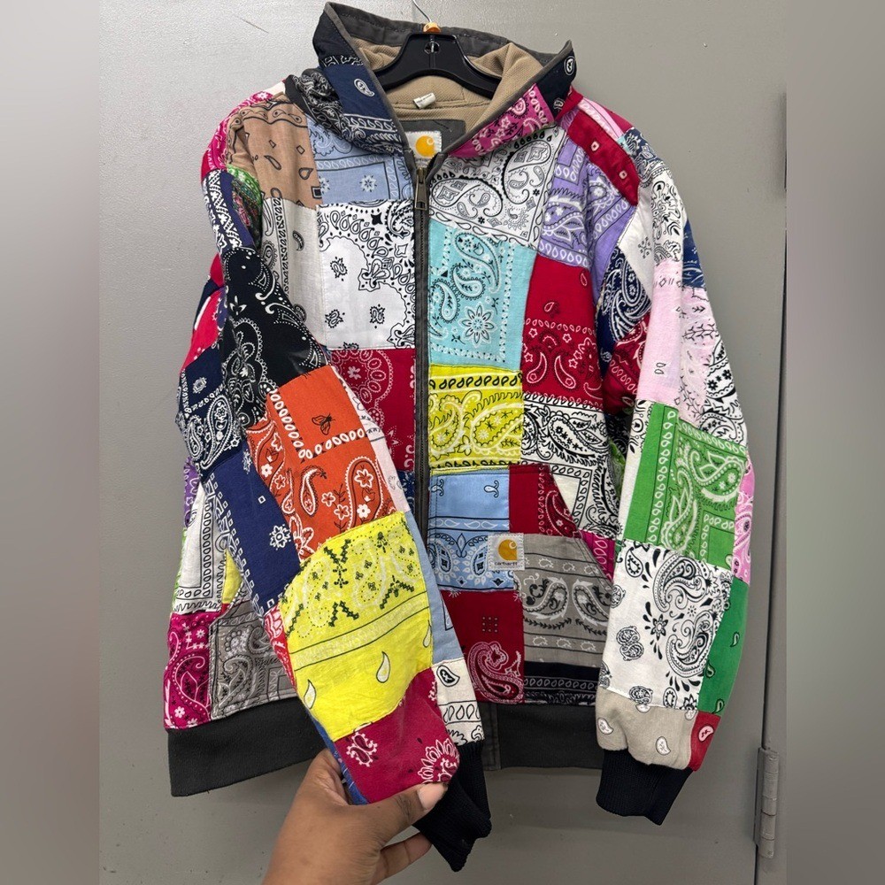 Carharrt Re-Worked Colorful Patchwork Bandana Jac… - image 2