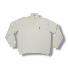 Chaps 1/4 Zip Pullover Sweater Cotton Knit Mock Neck Ivory White Men's XL