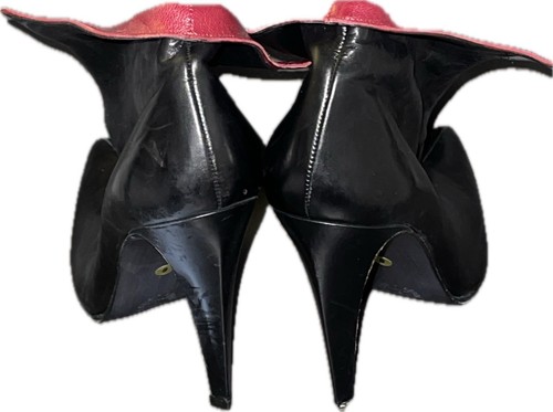 VINTAGE STEPHANE KELIAN PARIS LEDER STIEFELETTEN SCHWARZ ROT SPITZ ZULAUFEND 9 M FRANKREICH - Bild 3 von 16