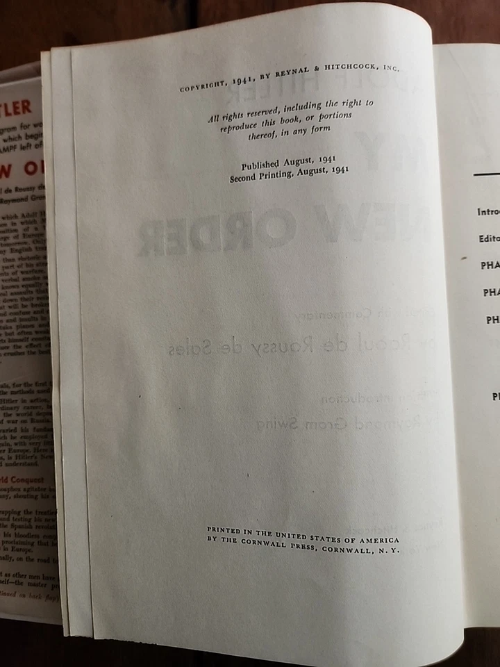 1941 My New Order Adolf Hitler Reynal & Book Hitchcock Dust Cover First Ed. Foto 2 de 4
