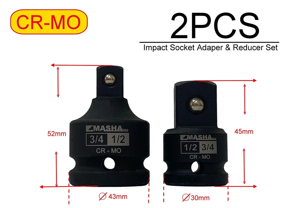 -1/2 Inch & 3/4 Inch Driver Impact Socket Adapter and Reducer Set / 2 Piece S... - Image 3 of 4