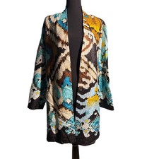 Chico's Travelers Vivid Ikat Crushed Jacket Deep Poseidon XL 3 New With Tags