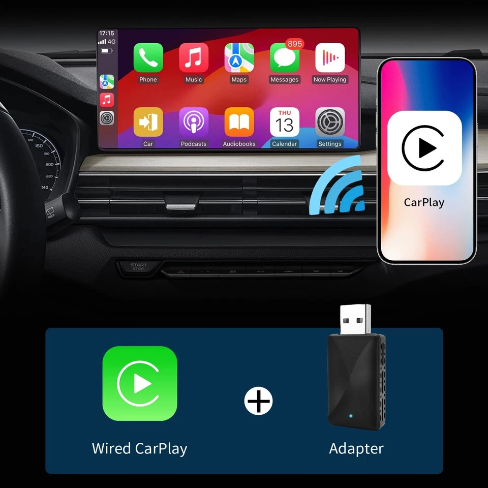 NUOVO 2025 Adattatore Wireless Carplay Android Auto 2in1 Smart Mini Box WIFI BT - Immagine 3 di 4