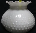 vintage white milk glass table top hobnail lamp shade-7" fitter w/ruffled top