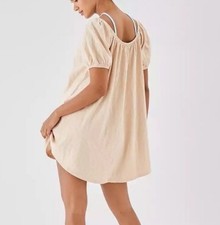 American Eagle Cream Ribbed Puff Sleeve Mini Dress Size XX