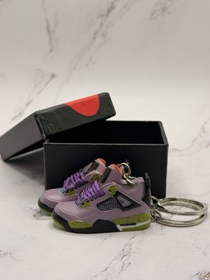 3D Nike Jordan 4 Purple Canyon Handmade Keychain Set Box Custom Gift Sneaker