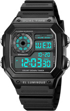 Men'S Digital Multi-Function Watches Dual Time Alarm Stopwatch Countdown
