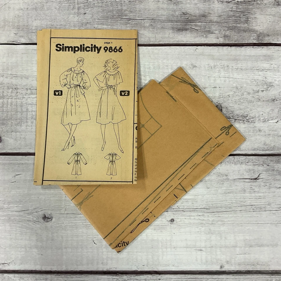 Simplicity 9866 Sewing Pattern Dress Round Yoke Bell Sleeve Miss Size 14 UNCUT - Image 3 of 3