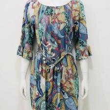 Women's Size Medium Dress Paisley Drape Multicolor Belted 3/4 Sleeve MSK Design