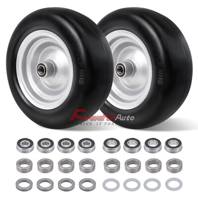 2Pcs 11x4-5 Flat Free Wheel Tire Solid Smooth for Lawn Mower & Zero Turn Mowers